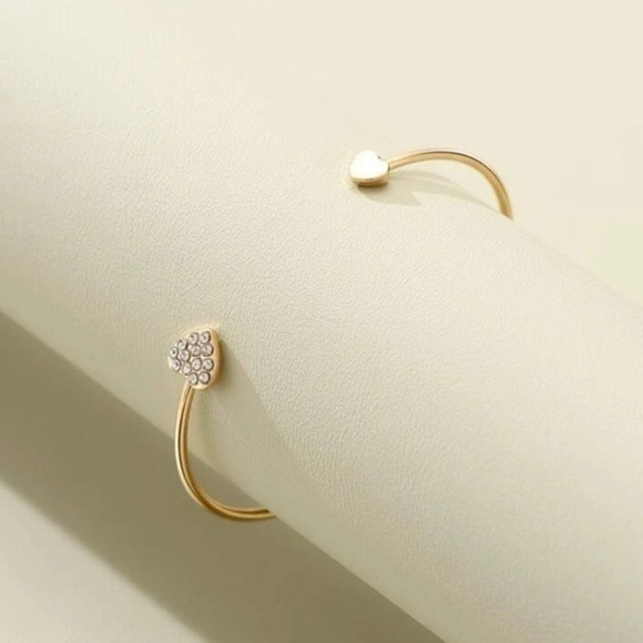 Gold and Rhinestone Heart Bangle Bracelet - Picture 3 of 6